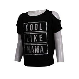 KD064 custom made black printed logoT shirt off the shoulder children's clothing supplier KD064 custom made black printed logoT shirt off the shoulder children's clothing supplier